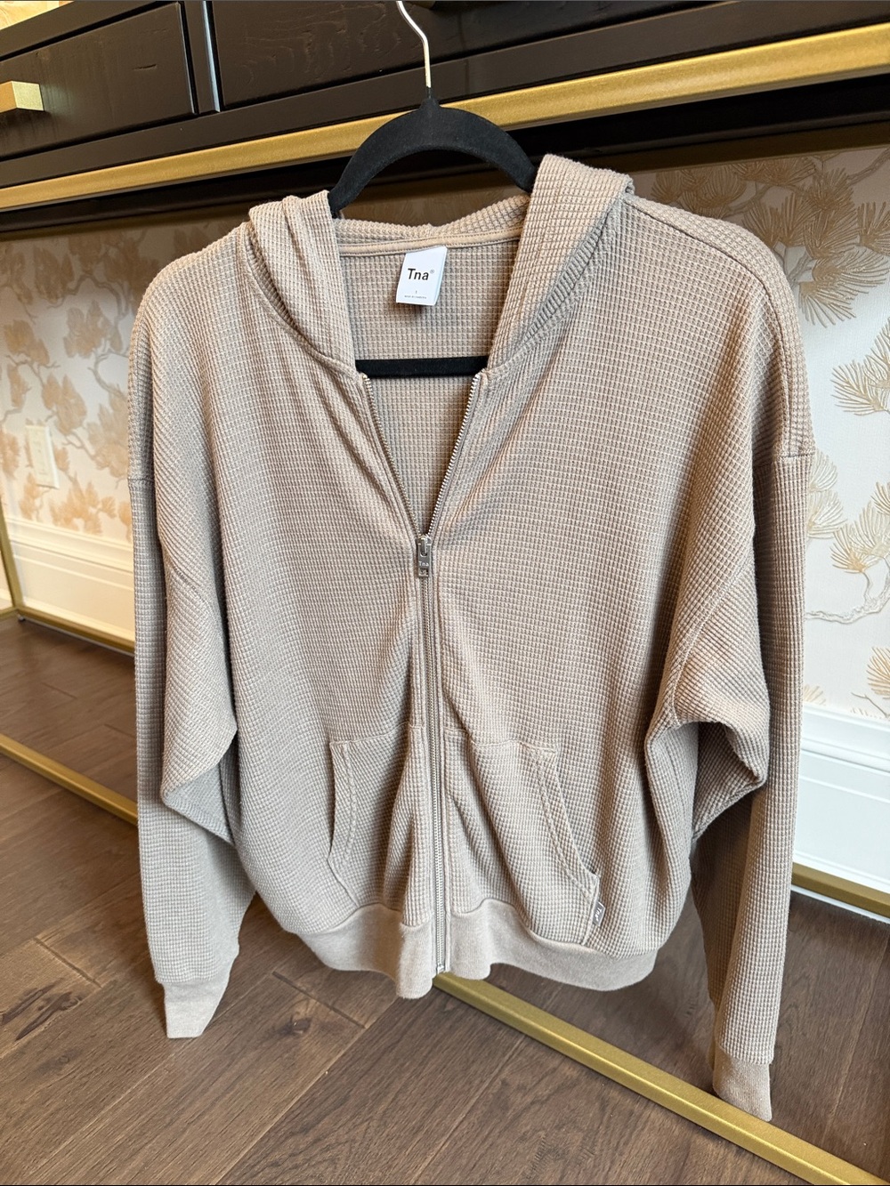 TNA Taupe Waffle Zip Hoodie